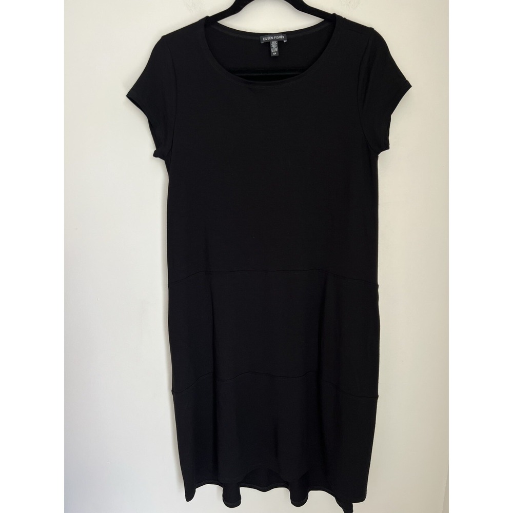 Eileen Fisher T Shirt Dress Size S Black Viscose Jersey Short Sleeve Pockets